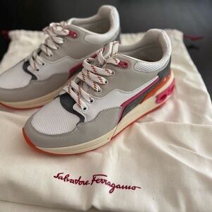 Salvatore Ferragamo Gray and Pink Sneakers